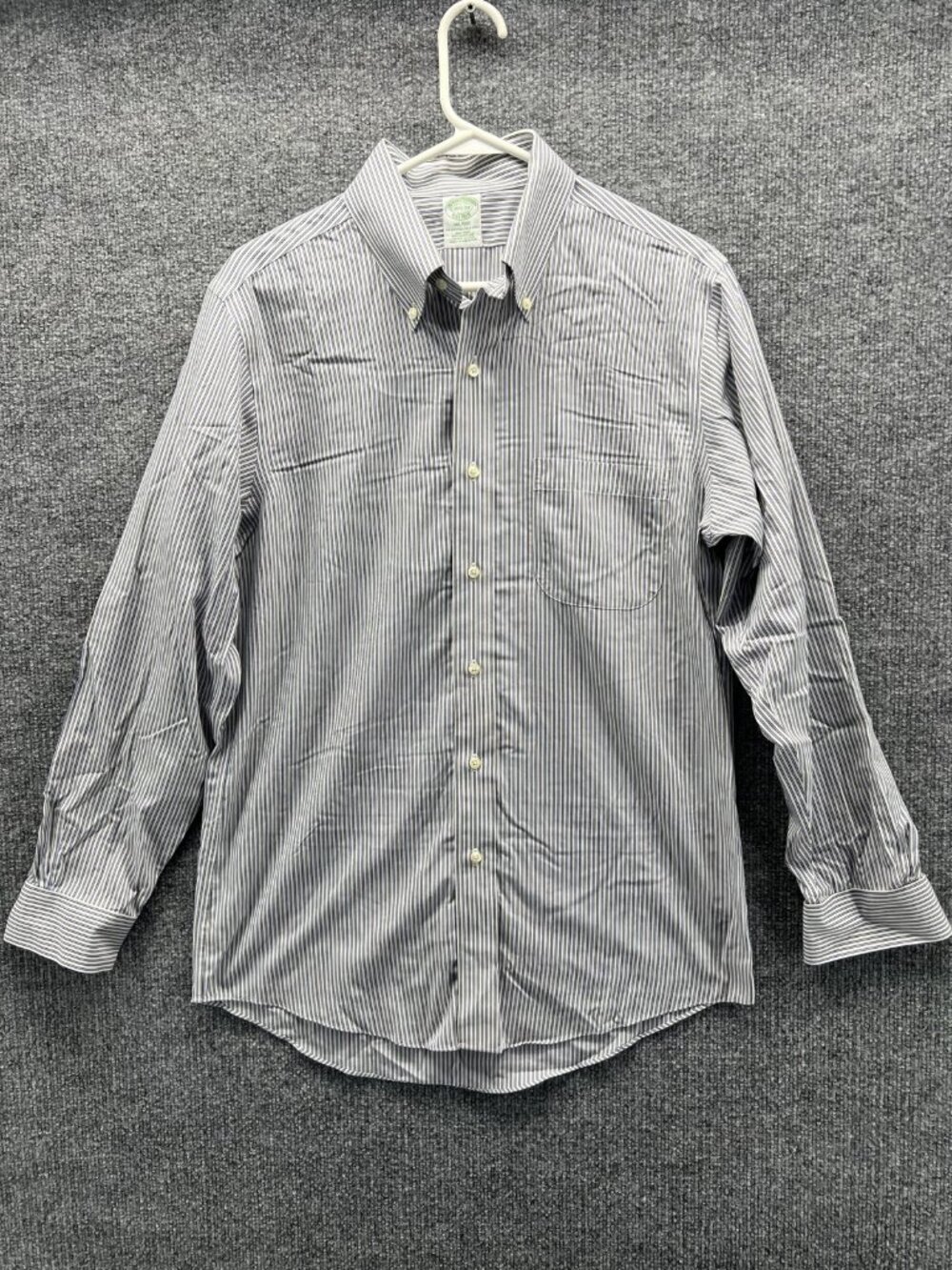 Brooks Brothers Dress Shirt Mens 15.5 33 Blue Stripe Milano Non Iron LS